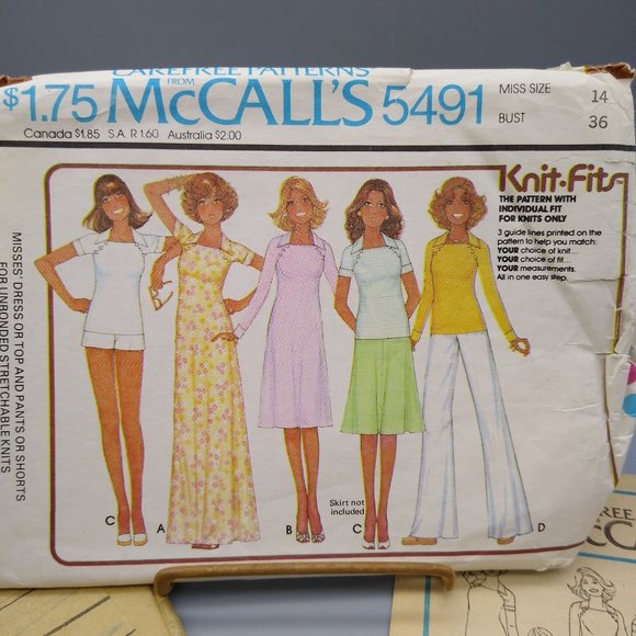 Vintage Sewing PATTERN McCalls 5491, Misses Carefree Stretch Knit 1977 Dress - Picture 1 of 3